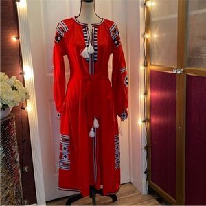 Vita Kin fully handmade Red Embroidered Maxi Dress, S